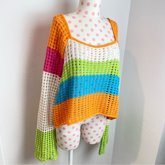 SOLD - Wild Fable Knit Multi Color Sweater Square Neck Stripe Women’s XL - Picture 5 of 10